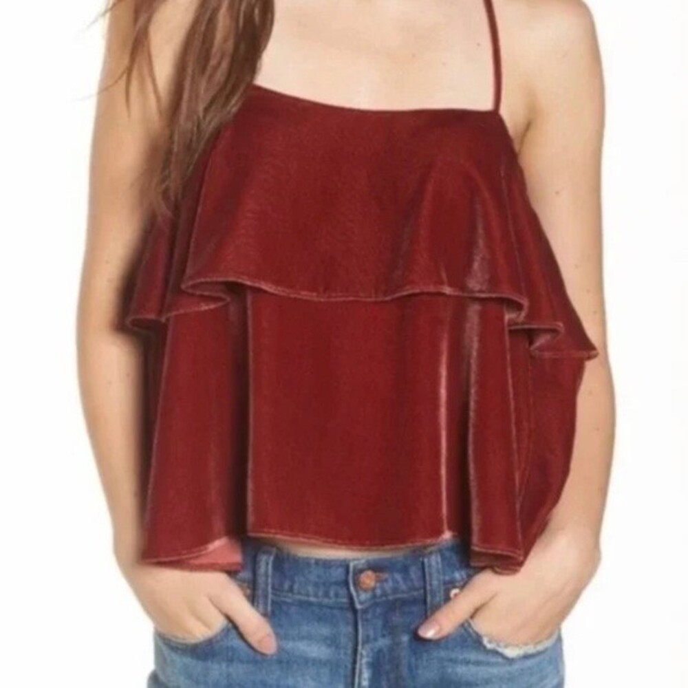 Madewell Velvet Spaghetti Strap Ruffled Tank Top Camisole. Brick Red. Size L.